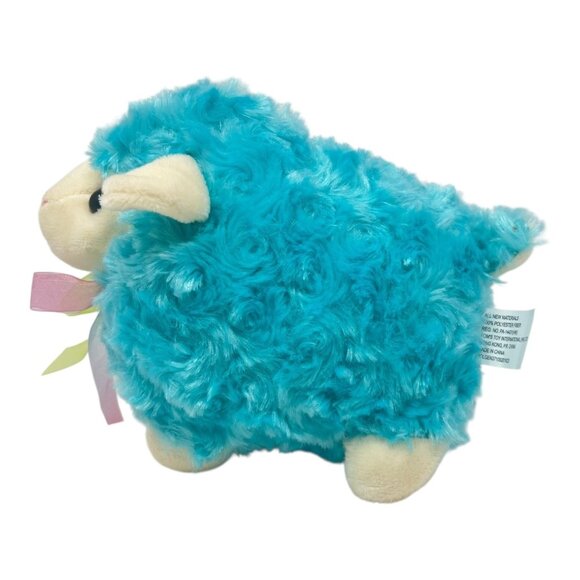 Blue Lamb stuffed Animal Plush Toy Ribbon Bow Soft Furry Curly Fur Cute - Picture 4 of 9